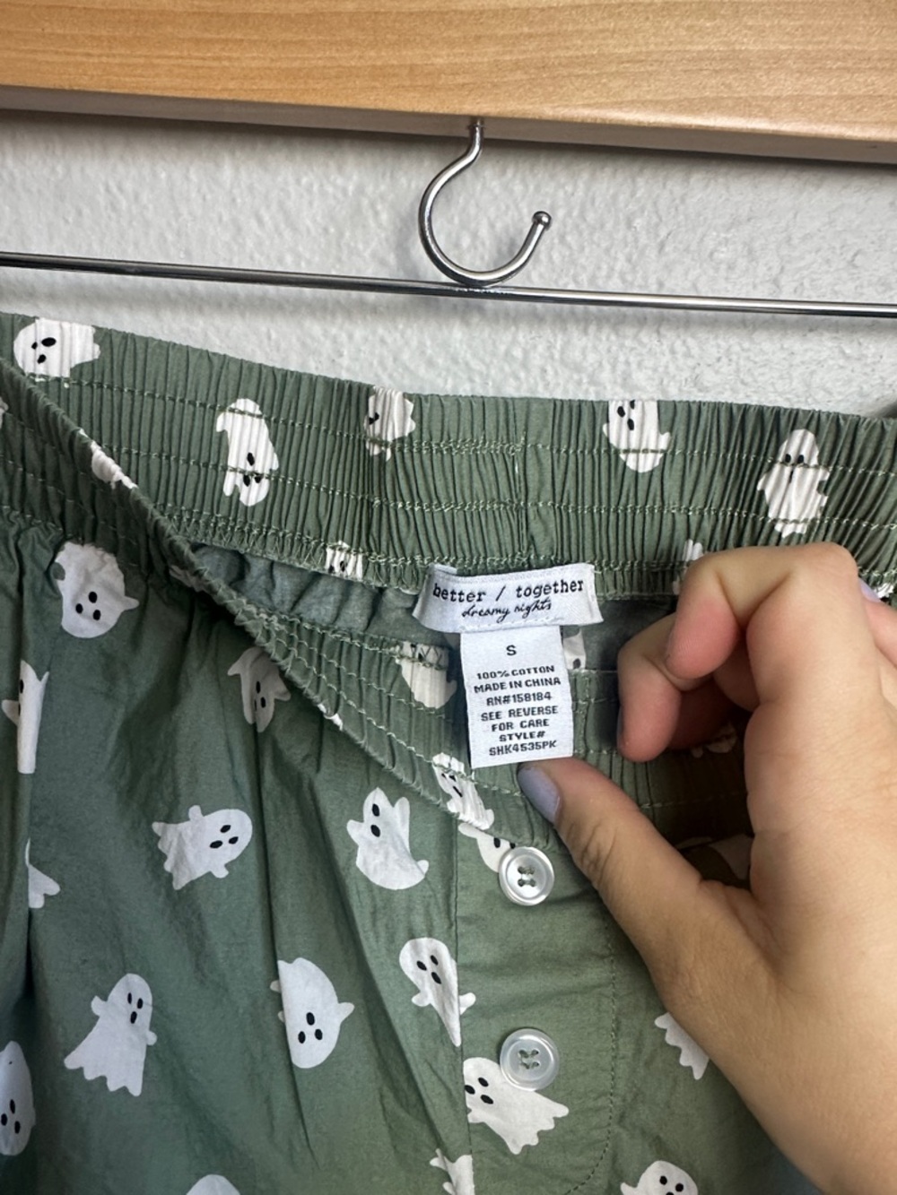 Better together Olive Green Ghost Print Lounge pj shorts - Picture 2 of 3